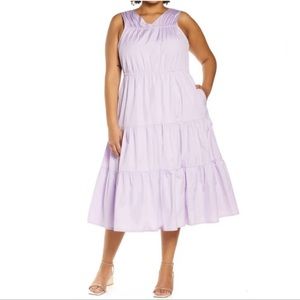 Halogen Sleeveless Tiered Poplin Dress Purple Bloom Lavender Size XL NWOT